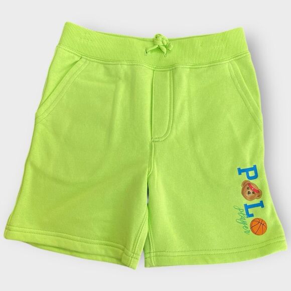Ralph Lauren Polo Bear Player Fleece Green Sweat Shorts Boys Size 6 46-48.5” New - Picture 1 of 7